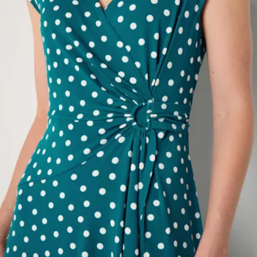 Robbie Bee Womens Short Sleeve Polka Dot Midi Fit + Flare Dress