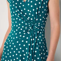 Robbie Bee Womens Short Sleeve Polka Dot Midi Fit + Flare Dress