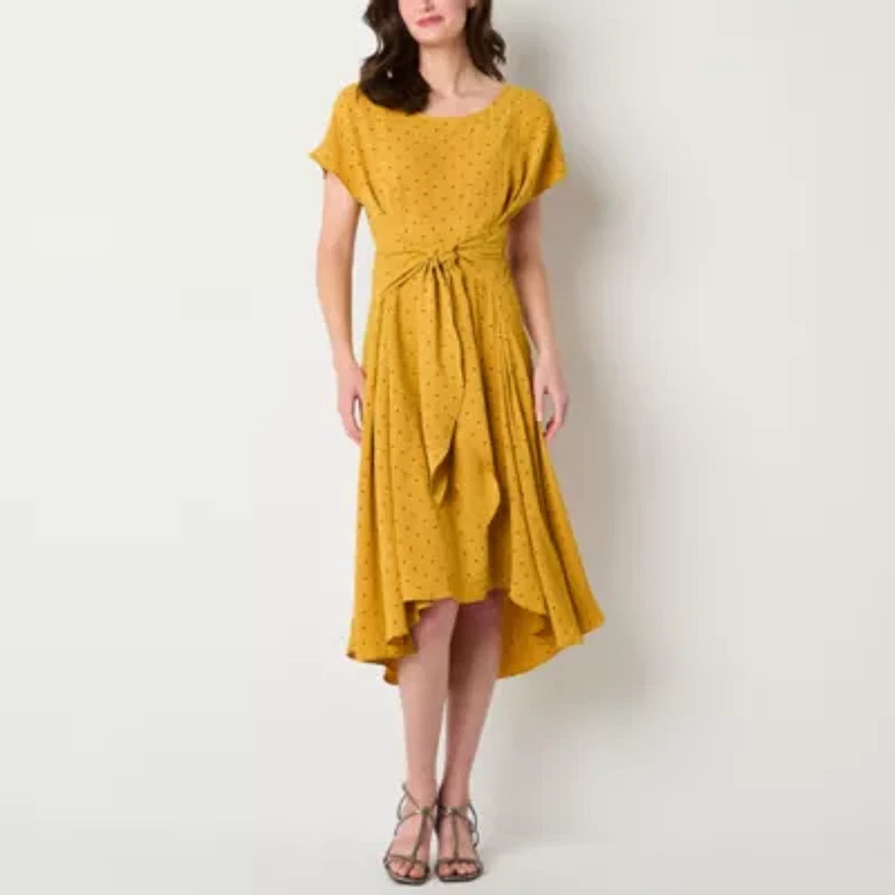 Robbie Bee Womens Short Sleeve Midi Fit + Flare Dress