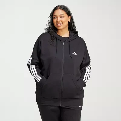 adidas Essentials 3 Stripes Full Zip Fleece Hoodie (Plus Size)