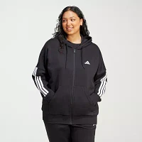 adidas Essentials 3 Stripes Full Zip Fleece Hoodie (Plus Size)