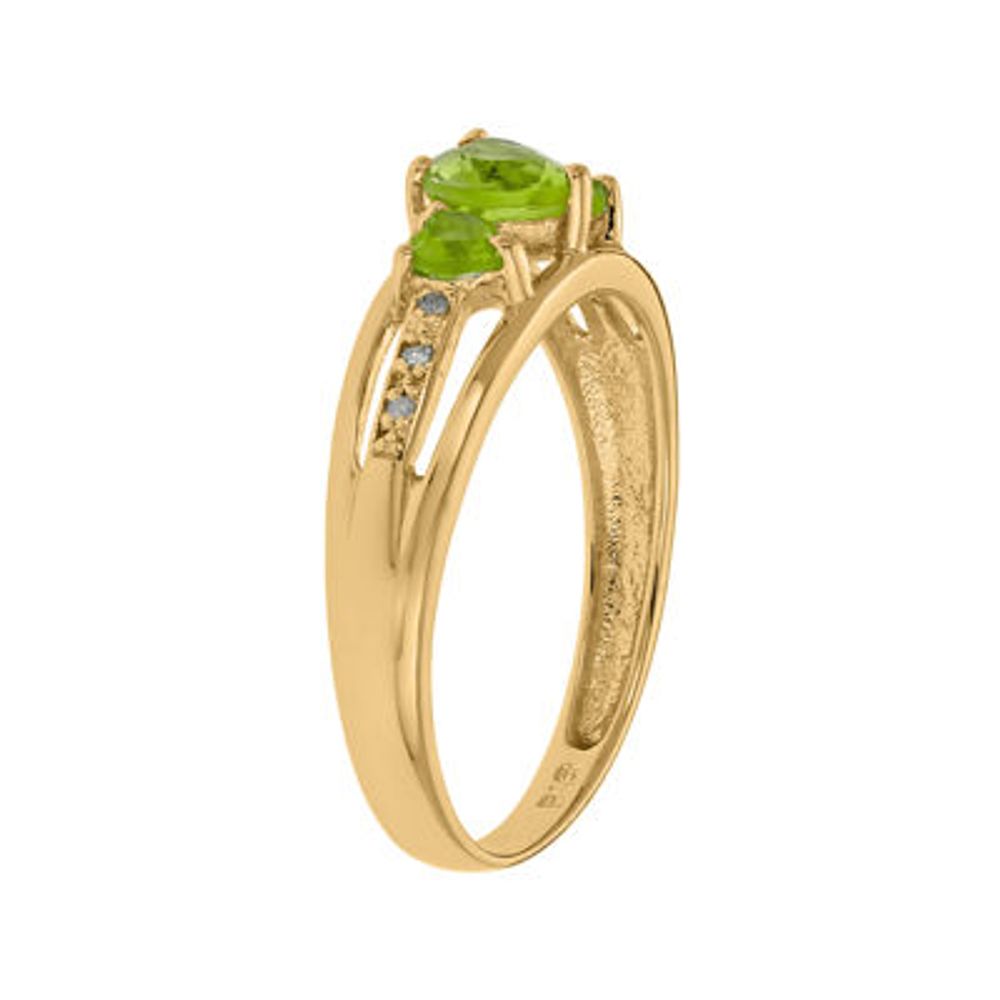 Genuine Peridot and Diamond-Accent 3-Stone Heart Ring