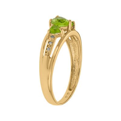 Genuine Peridot and Diamond-Accent 3-Stone Heart Ring