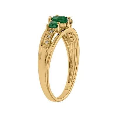 Lab-Created Emerald and Diamond-Accent 3-Stone Heart Ring