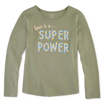 Arizona Little & Big Girls Round Neck Long Sleeve Graphic T-Shirt