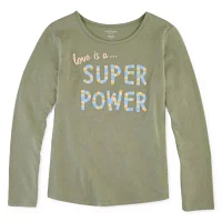 Arizona Little & Big Girls Round Neck Long Sleeve Graphic T-Shirt