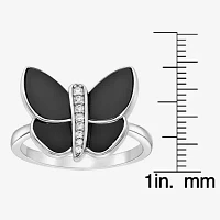 Womens Genuine Black Onyx Sterling Silver Butterfly Cocktail Ring