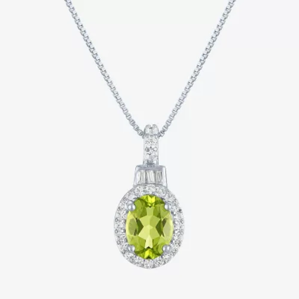 Womens Genuine Green Peridot Sterling Silver Pendant Necklace