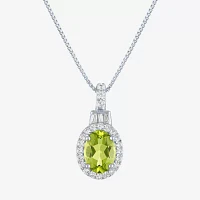 Womens Genuine Green Peridot Sterling Silver Pendant Necklace