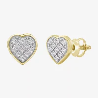 Diamond Accent Natural White Diamond 10K Gold 5.4mm Heart Stud Earrings