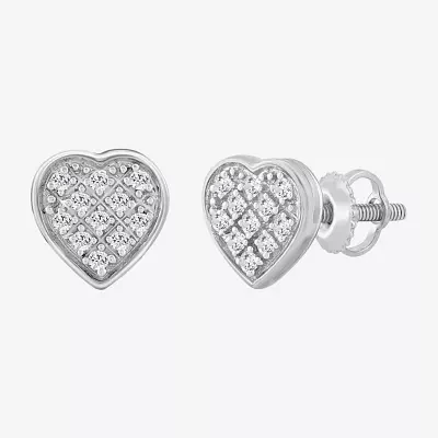 Diamond Accent Natural White Diamond 10K White Gold 5.4mm Heart Stud Earrings