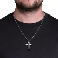 Mens Stainless Steel and Black Cable Cross Pendant