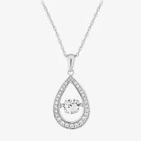 DiamonArt® Dancing Cubic Zirconia Sterling Silver Teardrop Pendant Necklace