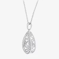 DiamonArt® Dancing Cubic Zirconia Sterling Silver Teardrop Pendant Necklace