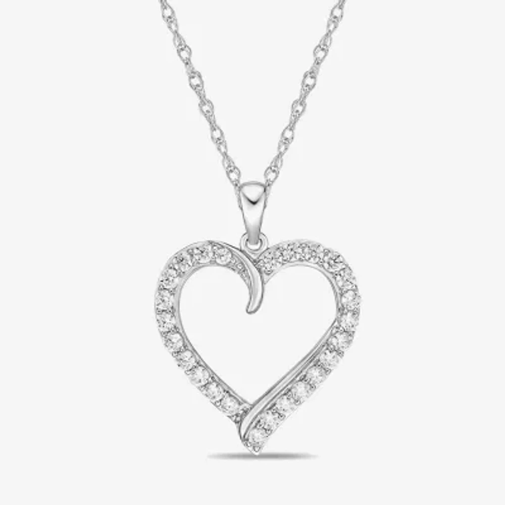 Diamonart Womens White Cubic Zirconia Sterling Silver Heart Pendant Necklaces