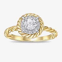 Diamonart Womens White Cubic Zirconia 14K Gold Over Silver Round Halo Engagement Ring