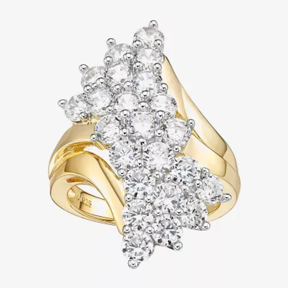 DiamonArt® Womens White Cubic Zirconia 14K Gold Over Silver Cluster Cocktail Ring