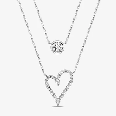 Diamonart Womens Cubic Zirconia Sterling Silver Circle Heart Pendant Necklaces