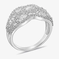 Womens Cubic Zirconia Sterling Silver Cocktail Ring