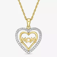 Diamonart Womens White Cubic Zirconia 14K Gold Over Silver Sterling Silver Heart Pendant Necklace