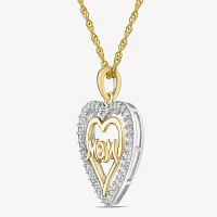 Diamonart Womens White Cubic Zirconia 14K Gold Over Silver Sterling Silver Heart Pendant Necklace