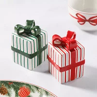 Martha Stewart Festive Bow Ceramic Salt + Pepper Shakers