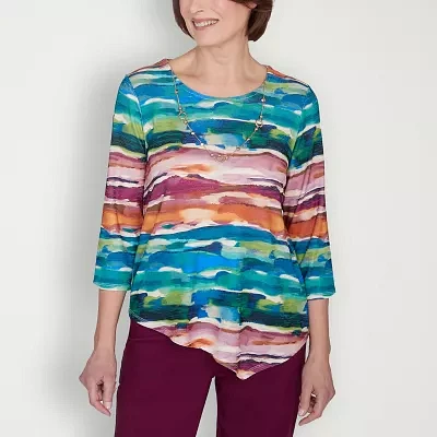 Alfred Dunner Classics Womens Crew Neck 3/4 Sleeve T-Shirt