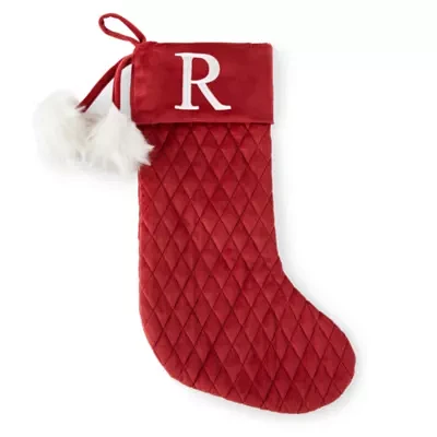 North Pole Trading Co. Red Quilted Monogram Christmas Stocking