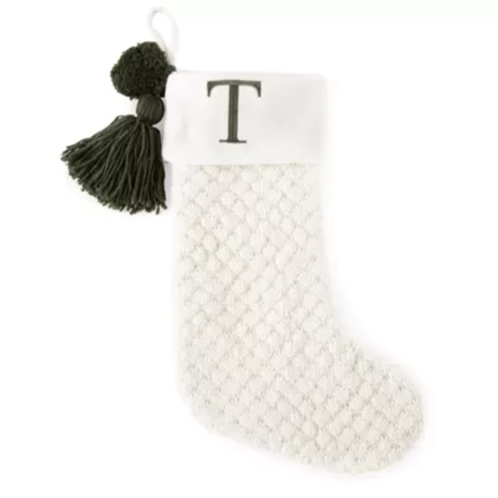 North Pole Trading Co. Ivory Knit Monogram Christmas Stocking