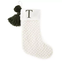 North Pole Trading Co. Ivory Knit Monogram Christmas Stocking