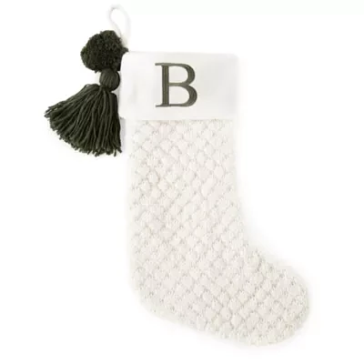 North Pole Trading Co. Ivory Knit Monogram Christmas Stocking