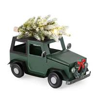 North Pole Trading Co. Santa Lodge Mini Green Vehicle Christmas Tabletop Decor