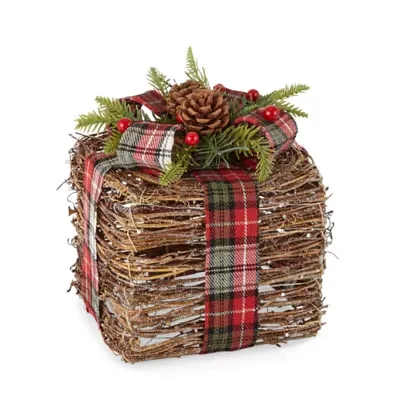 North Pole Trading Co. Rattan Led Gift Box Christmas Tabletop Decor