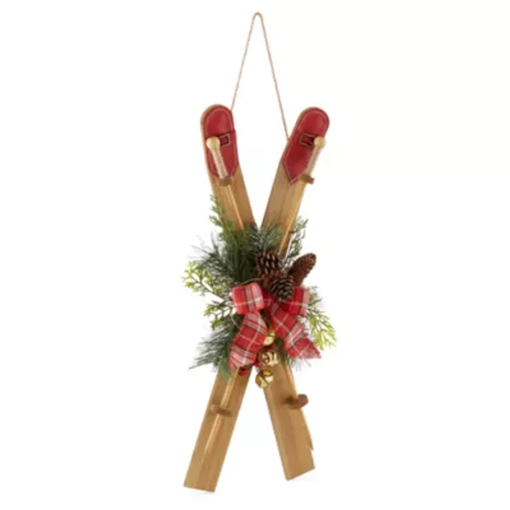 North Pole Trading Co. Santa Lodge Large Skis Tabletop Decor