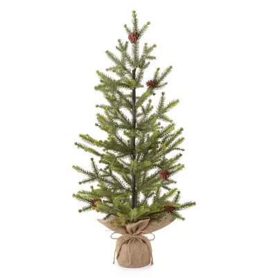 North Pole Trading Co. 26in Leaf Pinecone Burlap Christmas Tabletop Tree