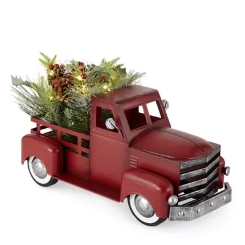 North Pole Trading Co. Santa Lodge Red Truck Christmas Tabletop Decor