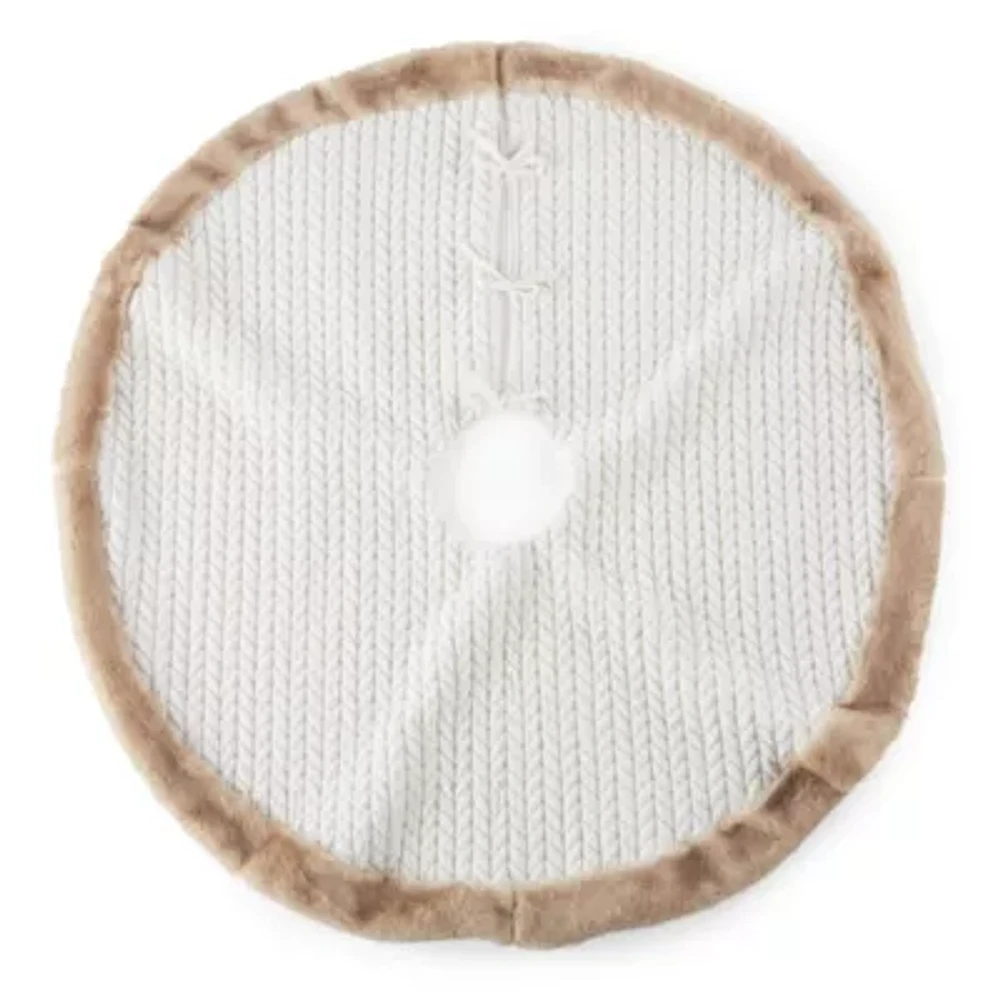 North Pole Trading Co. White Quilted With Faux Fur Indoor Tree Skirt