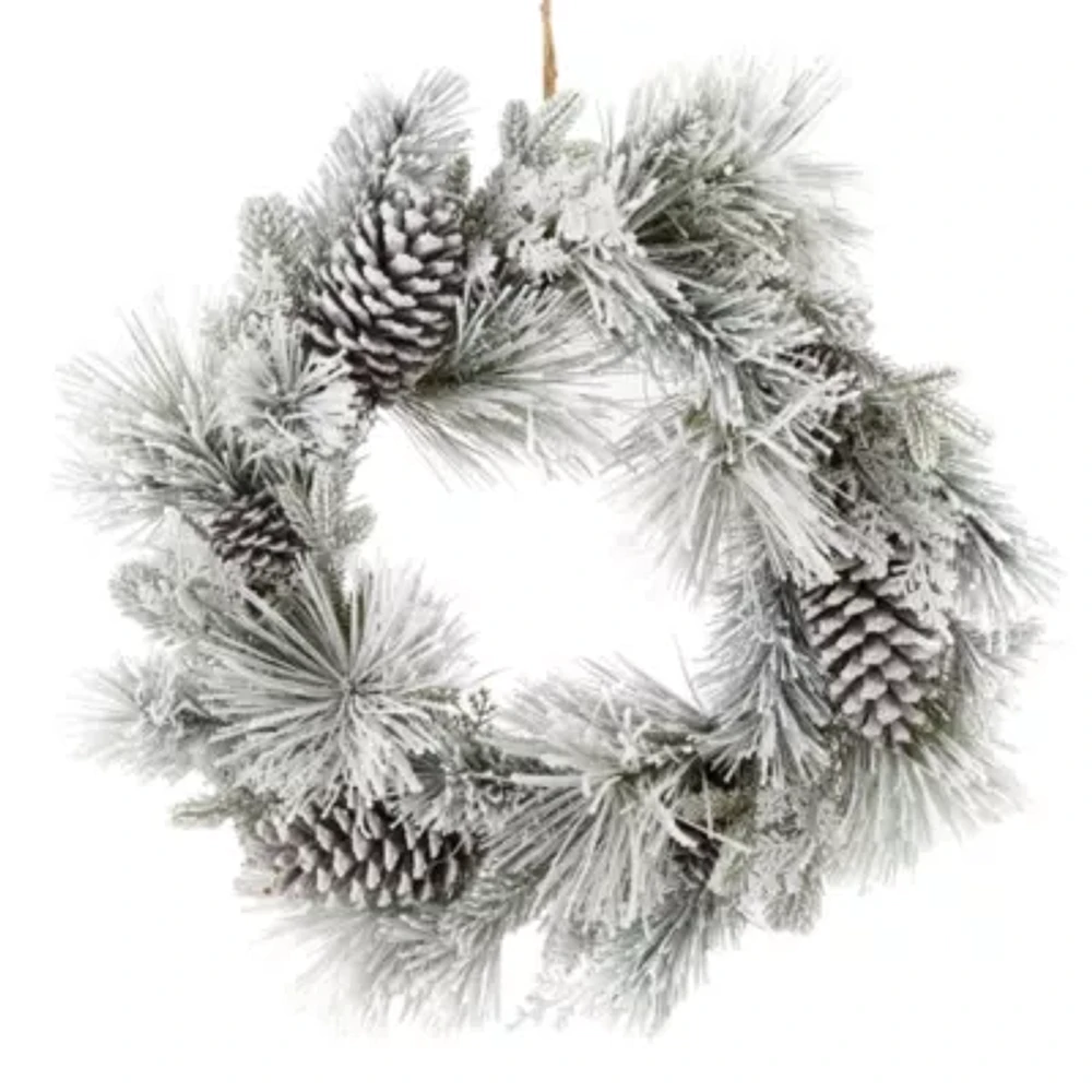 North Pole Trading Co. Flocked Pinecone Led Indoor Pre-Lit Christmas Wreath