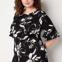 Perceptions Womens Short Sleeve Floral Shift Dress Plus