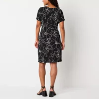 Isabel & Nina Womens Short Sleeve Floral Sheath Dress Petite