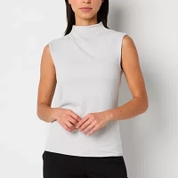 Worthington Womens Sleeveless Mock Neck Top