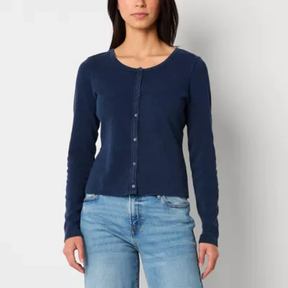 a.n.a Womens Round Neck Long Sleeve Button Cardigan