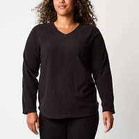 St. John's Bay Polar Fleece Womens V Neck Long Sleeve Sweatshirt