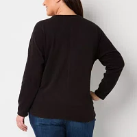 St. John's Bay Plus Polar Fleece Womens V Neck Long Sleeve Sweatshirt