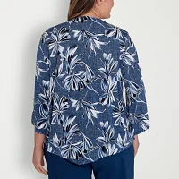 Alfred Dunner Classics Womens Plus Crew Neck 3/4 Sleeve T-Shirt