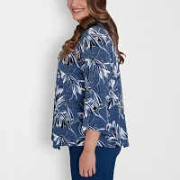 Alfred Dunner Classics Womens Plus Crew Neck 3/4 Sleeve T-Shirt