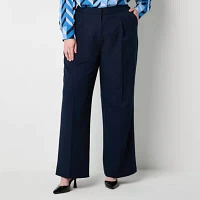 Liz Claiborne-Plus Tailored Classic Fit Wide Leg Trouser