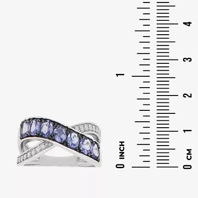 Womens Genuine Purple Tanzanite Sterling Silver Crossover Cocktail Ring