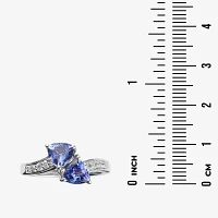 Womens Genuine Purple Tanzanite Sterling Silver Bypass  Cocktail Ring