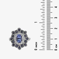 Womens Genuine Purple Tanzanite Sterling Silver Cluster Cocktail Ring